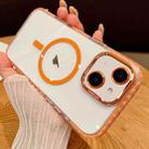 For iPhone 13 Transparent MagSafe Phone Case with Lens Film(Orange) - 1