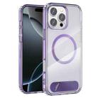 For iPhone 16 Pro Max Clear PC Hybrid TPU MagSafe Phone Case with Holder(Purple) - 1