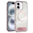 For iPhone 16 Plus Clear PC Hybrid TPU MagSafe Phone Case with Holder(Pink) - 1