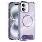 For iPhone 16 Plus Clear PC Hybrid TPU MagSafe Phone Case with Holder(Purple) - 1