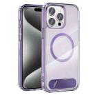 For iPhone 15 Pro Max Clear PC Hybrid TPU MagSafe Phone Case with Holder(Purple) - 1