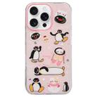 For iPhone 16 Pro Double-sided IMD Cute Penguin Printed TPU Phone Case(Pink) - 1