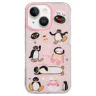 For iPhone 14 Double-sided IMD Cute Penguin Printed TPU Phone Case(Pink) - 1