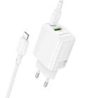 Borofone BN27 Fuente PD20W Type-C + QC3.0 USB Charger with Type-C to 8 Pin Cable, EU Plug(White) - 2