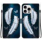 For iPhone 16 Pro Max Crystal Texture Colored Drawing Leather Phone Case(White Butterfly Feathers) - 1