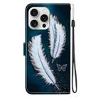 For iPhone 16 Pro Max Crystal Texture Colored Drawing Leather Phone Case(White Butterfly Feathers) - 3