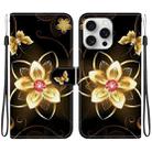 For iPhone 16 Pro Max Crystal Texture Colored Drawing Leather Phone Case(Gold Flower) - 1