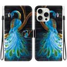 For iPhone 16 Pro Max Crystal Texture Colored Drawing Leather Phone Case(Peacock) - 1