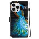 For iPhone 16 Pro Max Crystal Texture Colored Drawing Leather Phone Case(Peacock) - 3