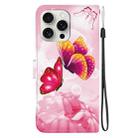 For iPhone 16 Pro Max Crystal Texture Colored Drawing Leather Phone Case(Pink Butterflies) - 3