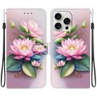 For iPhone 16 Pro Max Crystal Texture Colored Drawing Leather Phone Case(Lotus) - 1