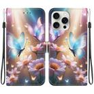 For iPhone 16 Pro Crystal Texture Colored Drawing Leather Phone Case(Butterfly Love Flower) - 1