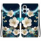 For iPhone 16 Plus Crystal Texture Colored Drawing Leather Phone Case(Magnolia) - 1