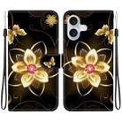 For iPhone 16 Plus Crystal Texture Colored Drawing Leather Phone Case(Gold Flower) - 1