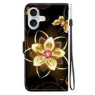 For iPhone 16 Plus Crystal Texture Colored Drawing Leather Phone Case(Gold Flower) - 3