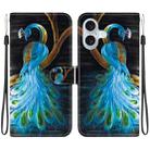 For iPhone 16 Plus Crystal Texture Colored Drawing Leather Phone Case(Peacock) - 1