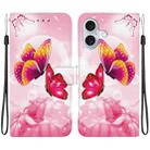 For iPhone 16 Plus Crystal Texture Colored Drawing Leather Phone Case(Pink Butterflies) - 1