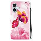 For iPhone 16 Plus Crystal Texture Colored Drawing Leather Phone Case(Pink Butterflies) - 3