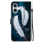 For iPhone 16 Crystal Texture Colored Drawing Leather Phone Case(White Butterfly Feathers) - 3