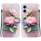 For iPhone 16 Crystal Texture Colored Drawing Leather Phone Case(Lotus) - 1