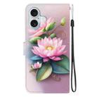 For iPhone 16 Crystal Texture Colored Drawing Leather Phone Case(Lotus) - 3