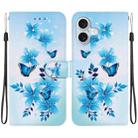 For iPhone 16 Crystal Texture Colored Drawing Leather Phone Case(Blue Butterflies) - 1