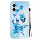 For iPhone 16 Crystal Texture Colored Drawing Leather Phone Case(Blue Butterflies) - 3