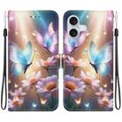 For iPhone 16 Crystal Texture Colored Drawing Leather Phone Case(Butterfly Love Flower) - 1