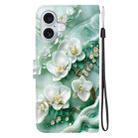 For iPhone 16 Crystal Texture Colored Drawing Leather Phone Case(Jade Flowers) - 3