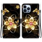 For iPhone 15 Pro Max Crystal Texture Colored Drawing Leather Phone Case(Gold Flower) - 1