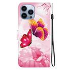 For iPhone 15 Pro Max Crystal Texture Colored Drawing Leather Phone Case(Pink Butterflies) - 3
