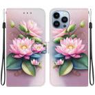 For iPhone 15 Pro Max Crystal Texture Colored Drawing Leather Phone Case(Lotus) - 1