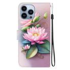 For iPhone 15 Pro Max Crystal Texture Colored Drawing Leather Phone Case(Lotus) - 3