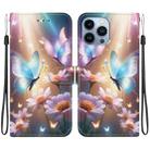 For iPhone 15 Pro Max Crystal Texture Colored Drawing Leather Phone Case(Butterfly Love Flower) - 1