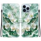 For iPhone 15 Pro Max Crystal Texture Colored Drawing Leather Phone Case(Jade Flowers) - 1