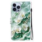 For iPhone 15 Pro Max Crystal Texture Colored Drawing Leather Phone Case(Jade Flowers) - 3