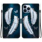 For iPhone 15 Pro Crystal Texture Colored Drawing Leather Phone Case(White Butterfly Feathers) - 1