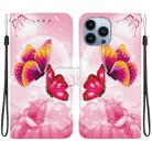 For iPhone 15 Pro Crystal Texture Colored Drawing Leather Phone Case(Pink Butterflies) - 1