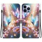 For iPhone 15 Pro Crystal Texture Colored Drawing Leather Phone Case(Butterfly Love Flower) - 1