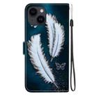 For iPhone 15 Plus Crystal Texture Colored Drawing Leather Phone Case(White Butterfly Feathers) - 3