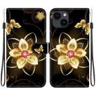 For iPhone 15 Plus Crystal Texture Colored Drawing Leather Phone Case(Gold Flower) - 1