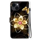 For iPhone 15 Plus Crystal Texture Colored Drawing Leather Phone Case(Gold Flower) - 3