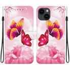 For iPhone 15 Plus Crystal Texture Colored Drawing Leather Phone Case(Pink Butterflies) - 1