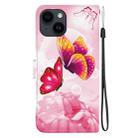 For iPhone 15 Plus Crystal Texture Colored Drawing Leather Phone Case(Pink Butterflies) - 3