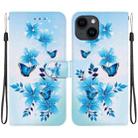 For iPhone 15 Plus Crystal Texture Colored Drawing Leather Phone Case(Blue Butterflies) - 1