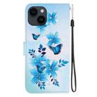 For iPhone 15 Plus Crystal Texture Colored Drawing Leather Phone Case(Blue Butterflies) - 3