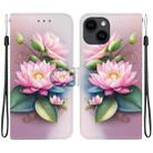 For iPhone 15 Crystal Texture Colored Drawing Leather Phone Case(Lotus) - 1