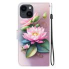 For iPhone 15 Crystal Texture Colored Drawing Leather Phone Case(Lotus) - 3