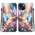 For iPhone 15 Crystal Texture Colored Drawing Leather Phone Case(Butterfly Love Flower) - 1