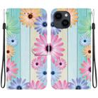 For iPhone 15 Crystal Texture Colored Drawing Leather Phone Case(Sunflowers) - 1